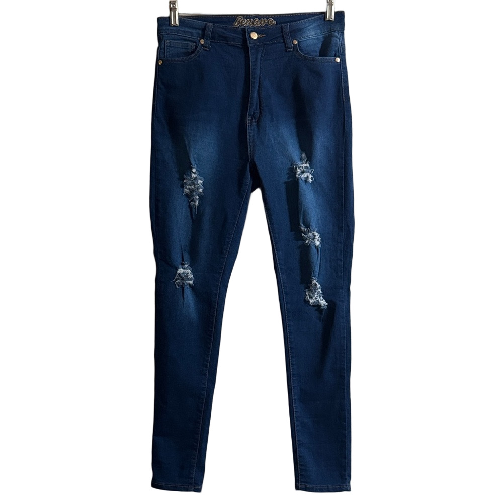 BENEVA Columbian  Women's Distressed Skinny Jeans - Dark Blue